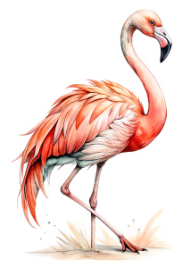 flamingo, line draw, transparent back