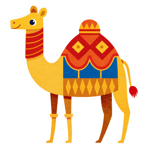 Camel with arabic dress, white background