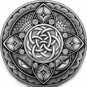 Celtic Paganism and Druidry symbols tattoo design - perfect realistic art - high-definition - grey and black - white background 