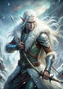 ELFO ARQUERO, DE VALINOR, TEZ BLANCA, ETERNA JUVENTUD, OREJAS PUNTIAGUDAS, SER MITOLOGICO DE TIERRA MEDIA, FURIOSO, FONDO FANTASTICO, CUERPO COMPLETO
