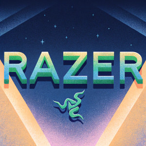 Stylized Razer logo, featuring green text and emblem. Minimalist design on black background.