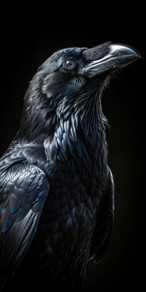 Wild Raven in a studio with studio dark lighting 