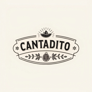A simple logo design featuring Cantadito. Black and white color scheme. Traditional folk art inspired. Brand name in clear sans-serif font. Classic and timeless. Minimalistic and straightforward focus on Mexican cuisine.