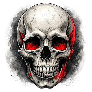 skull tattoo design - perfect realistic art - high-definition - grey and black - white background 