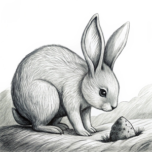 A black and white line art illustration of Rabbit digging a burrow, with clean lines and a minimalist style. The animal should be the only black element on a pure white background. no drawing inside ,