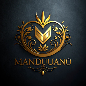 Create a logo with the word "MANDUJANO" that has elegance and colors such as gold, black and silver.

