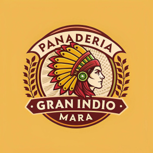 Panaderia Gran Indio Mara logo design. A vibrant, culturally rich emblem featuring stylized elements inspired by traditional Native American motifs. The logo incorporates a celebratory symbol and a distinctive Native American visage, seamlessly blending to form a unique and memorable brand identity.