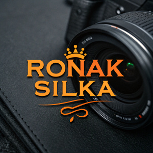Photography logo for Ronak Silka. Vibrant orange text on a sleek black background.