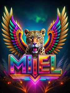 cartoon sin fondo tipo vector png del nombre "Milel" de letras extra grandes y sobresalientes de colores vivos, imagen central de un jaguar alado cartoon con bordes de líneas gruesas de colores vivos, el nombre "Milel" debe tener bordes de líneas  gruesas y sobresaliente. ¡Haz un modelo de moda  único y espectacular, cinematográfico
