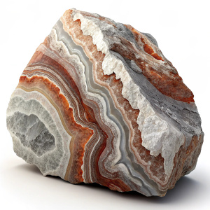 A stunning irregular quartzite rock with a mix of gray and brown tones, layered sedimentary structures, against a clean white background, highlighting its natural beauty and rough texture.