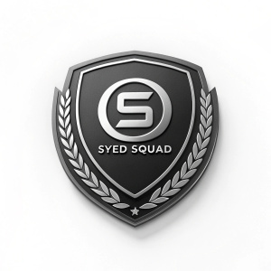 Syed Squad's emblematic logo featuring a sleek 'S' symbol. Military theme. Set against a stark black backdrop.