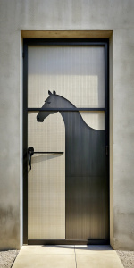 minimalist door with a horse pattern