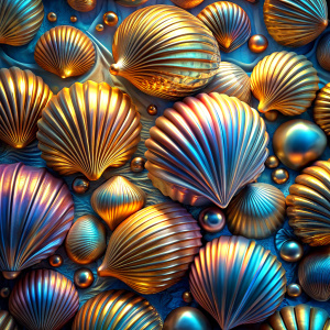 
shiny seashells,
wallpaper pattern, relief

