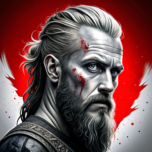 Nordic ragnar - perfect realistic art, high-definition grey and black, white background tattoo design