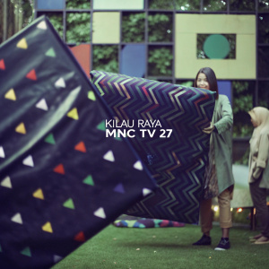 Kilau Raya MNC TV 27, a modern celebration, adorned with dynamic and colorful designs, against a backdrop of intricate geometric shapes.