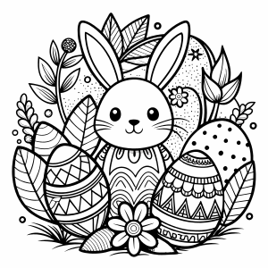 coloring page,Easter,doodle, line art, black lines, white background.