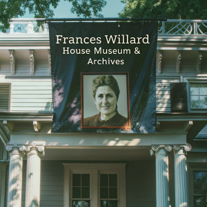 Homepage for Frances Willard House Museum & Archives. Bright layout with featured banner of Frances Willard, a prominent women's rights advocate. Sections include recent news, notable collections, and fresh archive finds. Clean design with calming color scheme.