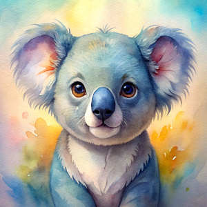 Vintage Old, Watercolor Soft Colors, Beautiful Cute Koala Baby, Frontal View