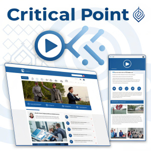 Critical Point channel homepage. Blue and white theme. Logo, video intro, social media links, and additional content.