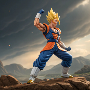 3D render of Gogeta, the iconic fusion character, in a heroic battle stance.