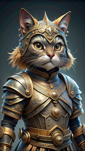 Cat in armor, sword in hand, a little more angry, 8k