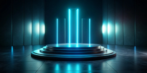 Futuristic dark podium with light and reflection background