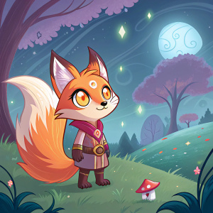 Digital artwork of Ahri, from League of Legends, illustrated in a whimsical style. Bright and detailed, fantasy world background.