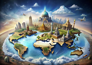 Hazme una foto de todos los monumentos del mundo y con mapa del mundo