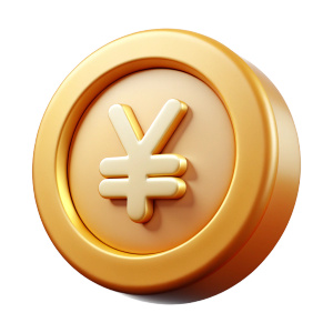 japaneese yen coin in serious style and warm colors (more serious style, like golden)