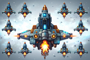 Space shooter sprite sheet, white background