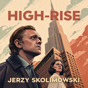 Vintage movie poster for 'High-Rise'. Directed by Jerzy Skolimowski. Features main actors against backdrop of towering, intricate high-rise structure. Warm, muted color palette. Artistic, stylized design.