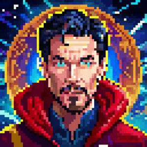 Benedict Cumberbatch's character from the movie 'Doctor Strange' and the name of the movie on top.