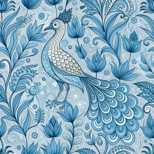 minimalist doodles for  peacock seamless pattern tile, light blue background