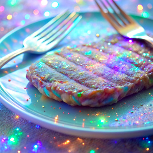 
 close light pastel  very much glitter sparkly intense crystal effect fantasized glam Sprinkle Tableware steak Shimmering Bioluminescent fairytale masterpiece  Magical Holographic  Glossy Bioluminescent iridescence  Shimmering Holographic   Foil Glossy Patent Spandex Vinyl  