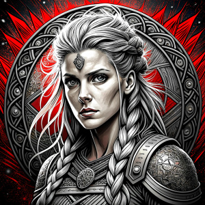 shieldmaiden perfect realistic art, high-definition, high-definition grey and black, white background 