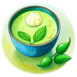 Cauliflower and sweet green pea soup with mint