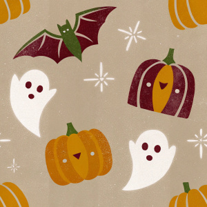 cute halloween minimal illustration seamless pattern