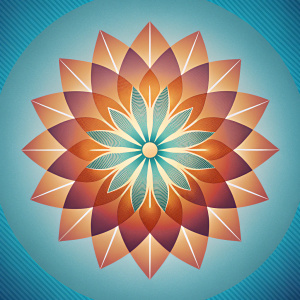 Flat geometric vector graphic logo of geometric flower, radial repeating, simple minimal