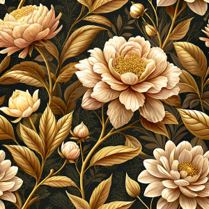 beautiful blooming Treal and Gold flowers, Seamless Pattern