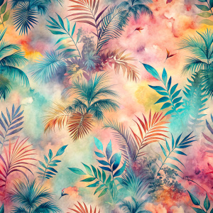 Pattern Seamless, Vintage Old, Soft Colors, abstract Tie Dye, Rainbow, Tropical Leaves Plants