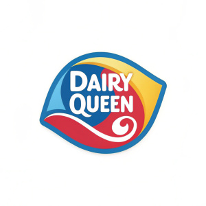 Modern logo for Dairy Queen. Vibrant colors, including shades of blue, yellow, and red, representing joy and quality. Stylized design with the Dairy Queen text prominently displayed on the left, promising a delightful customer experience.