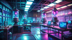 background,
high-tech laboratory, cyberpunk anime style
