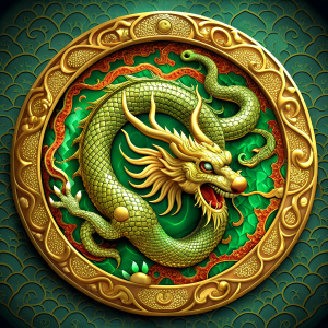 traditional chinese pattern gold and green dragon in a circle