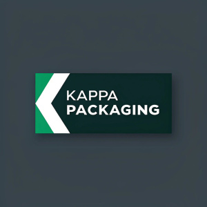 Modern corporate logo design. Kappa Packaging name and symbol. Green and grey color scheme. Bold and minimalistic style.