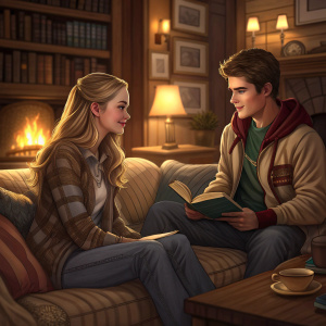 Britt Robertson and Gregg Sulkin, in a cozy living room setting, from the film Avalon High.