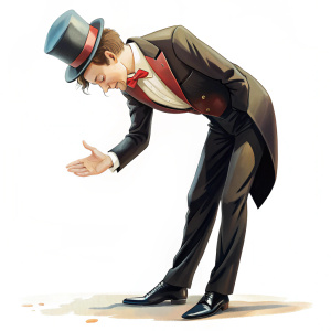 an image of a magician bowing in thanks, white background.
