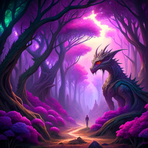 purple forest and pruple dragon