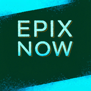 EPIX NOW streaming service, bold, gold text 'EPIX NOW' on dark blue background.