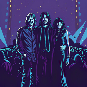 Kris Kristofferson and the Tylenol siblings, Steven and Mia Tyler, pose together on the vibrant stage at the Grammy Awards.