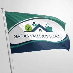 Logo design for Matias Vallejos Suazo. Sleek, modern logo featuring a green and blue color scheme. Includes email, phone number, and website.